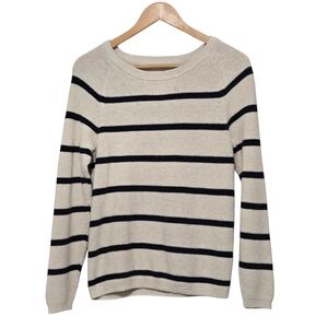 Part Two Striped Cream and Black Knitted Sweater Size Large